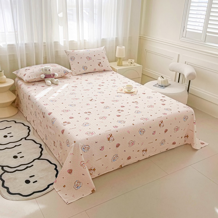 91家纺网 家纺一手货源 找家纺 几禾 2026新款高克重泡芙纱~印花款（单床单）-110g CD-甜品萌狗