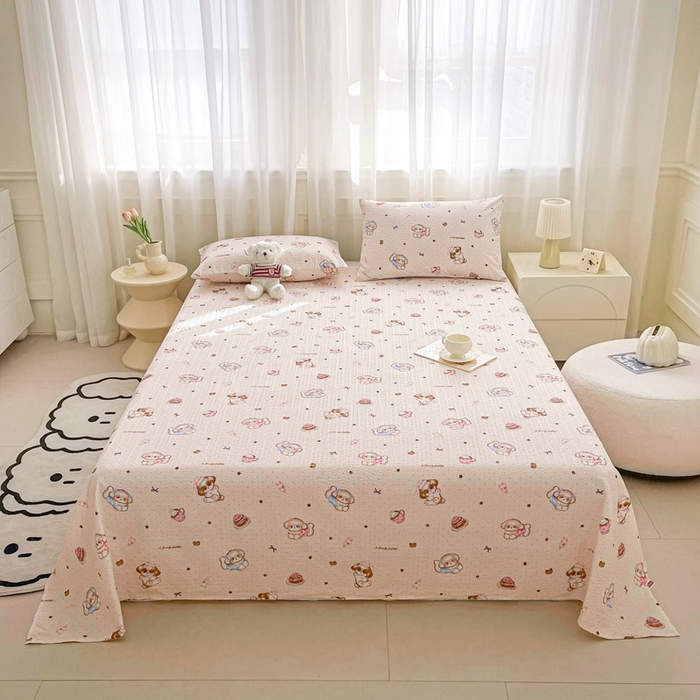 91家纺网 家纺一手货源 找家纺 几禾 2026新款高克重泡芙纱~印花款（单床单）-110g CD-甜品萌狗