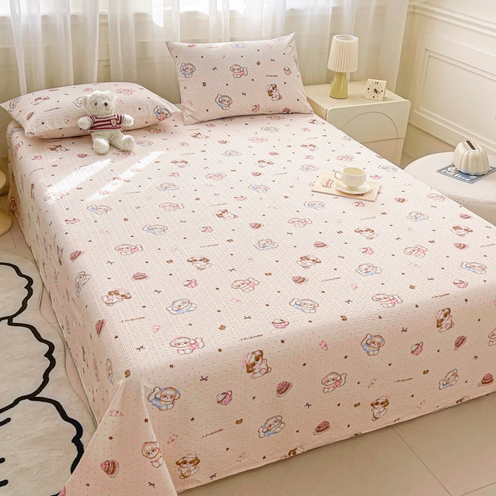 91家纺网 家纺一手货源 找家纺 几禾 2026新款高克重泡芙纱~印花款（单床单）-110g CD-甜品萌狗