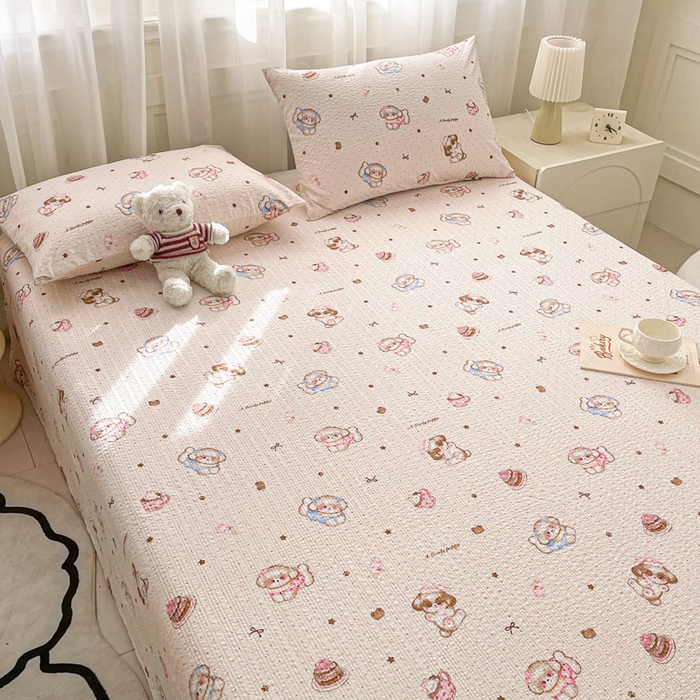 91家纺网 家纺一手货源 找家纺 几禾 2026新款高克重泡芙纱~印花款（单床单）-110g CD-甜品萌狗