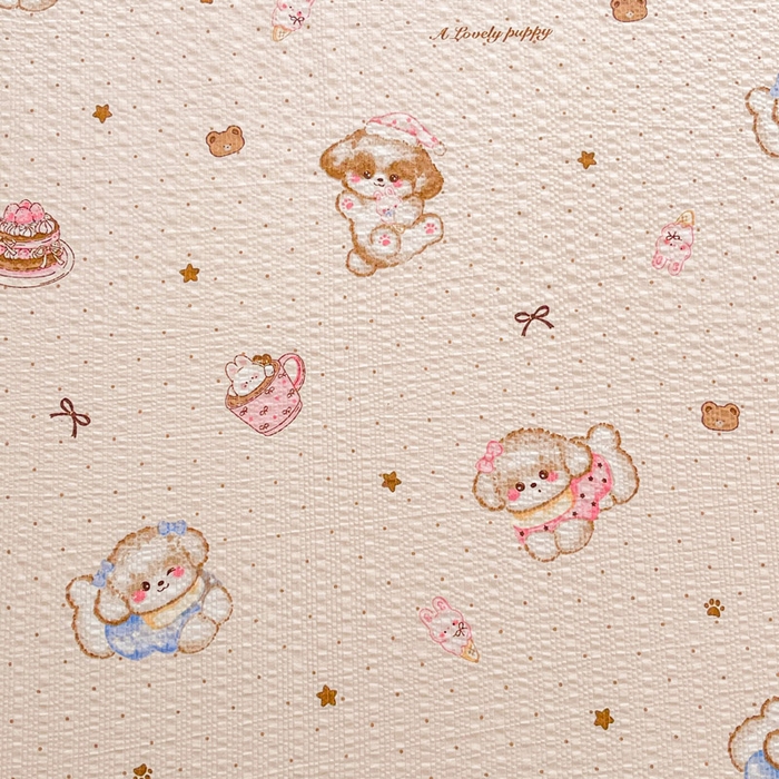 91家纺网 家纺一手货源 找家纺 几禾 2026新款高克重泡芙纱~印花款（单床单）-110g CD-甜品萌狗