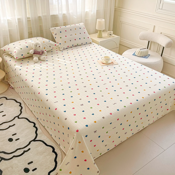 91家纺网 家纺一手货源 找家纺 几禾 2026新款高克重泡芙纱~印花款（单床单）-110g CD-微笑彩心