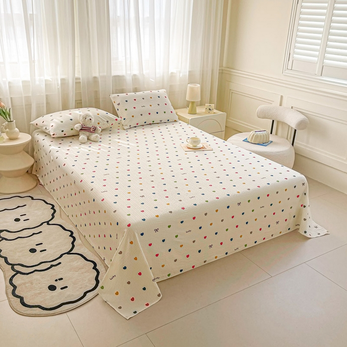 91家纺网 家纺一手货源 找家纺 几禾 2026新款高克重泡芙纱~印花款（单床单）-110g CD-微笑彩心