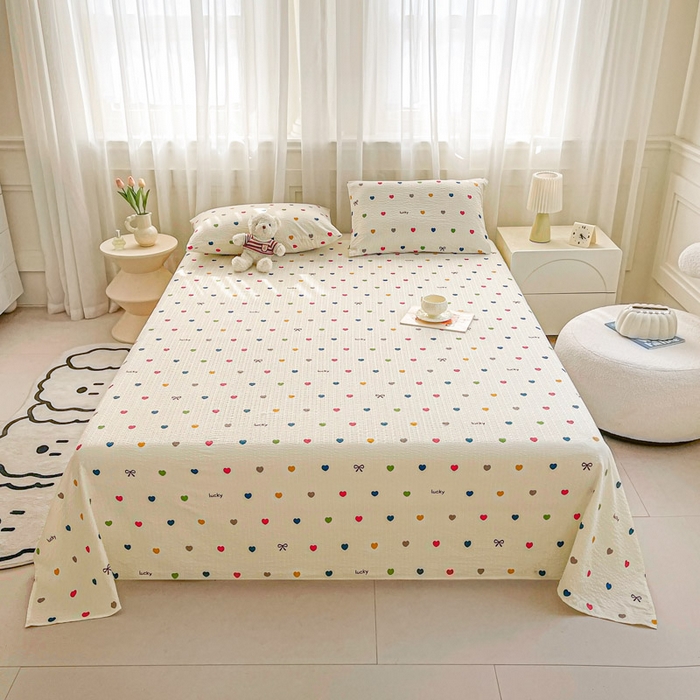 91家纺网 家纺一手货源 找家纺 几禾 2026新款高克重泡芙纱~印花款（单床单）-110g CD-微笑彩心