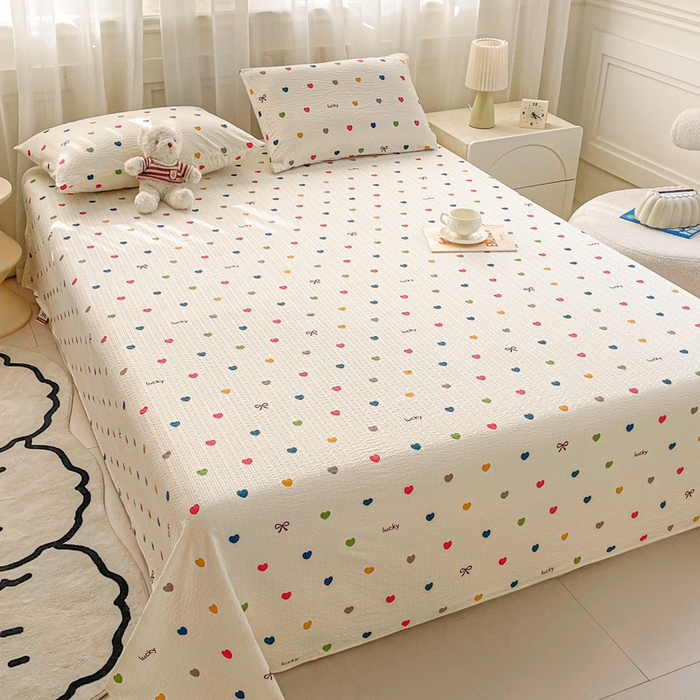 91家纺网 家纺一手货源 找家纺 几禾 2026新款高克重泡芙纱~印花款（单床单）-110g CD-微笑彩心