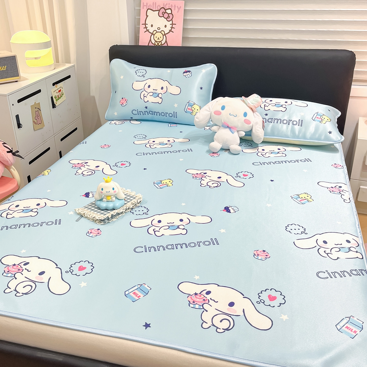 暮思家居 2026新款三丽鸥正版授权数码印花A类可机洗1200D冰丝凉席三件套平铺款系列 平铺款-甜品玉桂狗