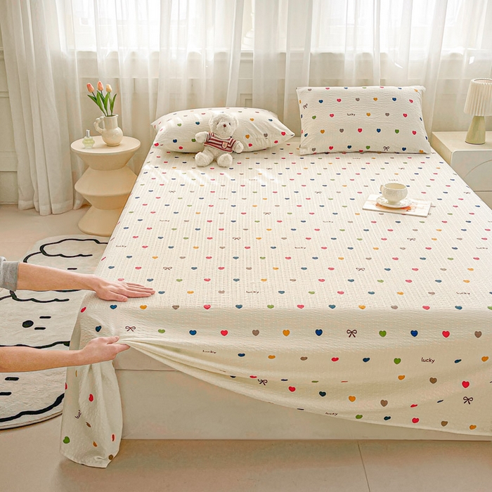 91家纺网 家纺一手货源 找家纺 几禾 2026新款高克重泡芙纱~印花款（单床单）-110g CD-微笑彩心