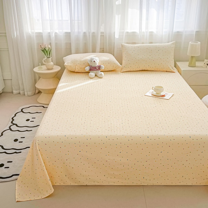 91家纺网 家纺一手货源 找家纺 几禾 2026新款高克重泡芙纱~印花款（单床单）-110g CD-星月糖粒