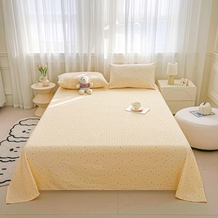 91家纺网 家纺一手货源 找家纺 几禾 2026新款高克重泡芙纱~印花款（单床单）-110g CD-星月糖粒