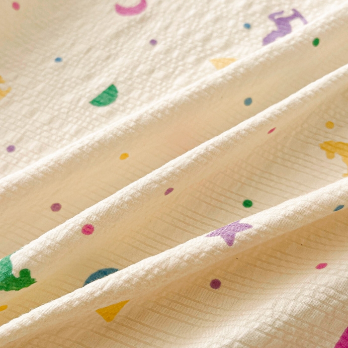 91家纺网 家纺一手货源 找家纺 几禾 2026新款高克重泡芙纱~印花款（单床单）-110g CD-摇摇木马