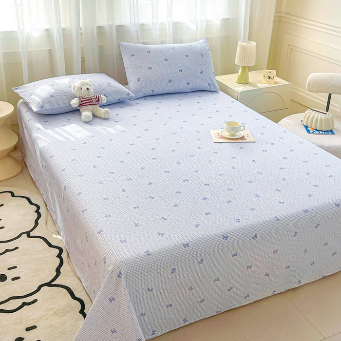 91家纺网 家纺一手货源 找家纺 几禾 2026新款高克重泡芙纱~印花款（单床单）-110g CD-予诗蓝