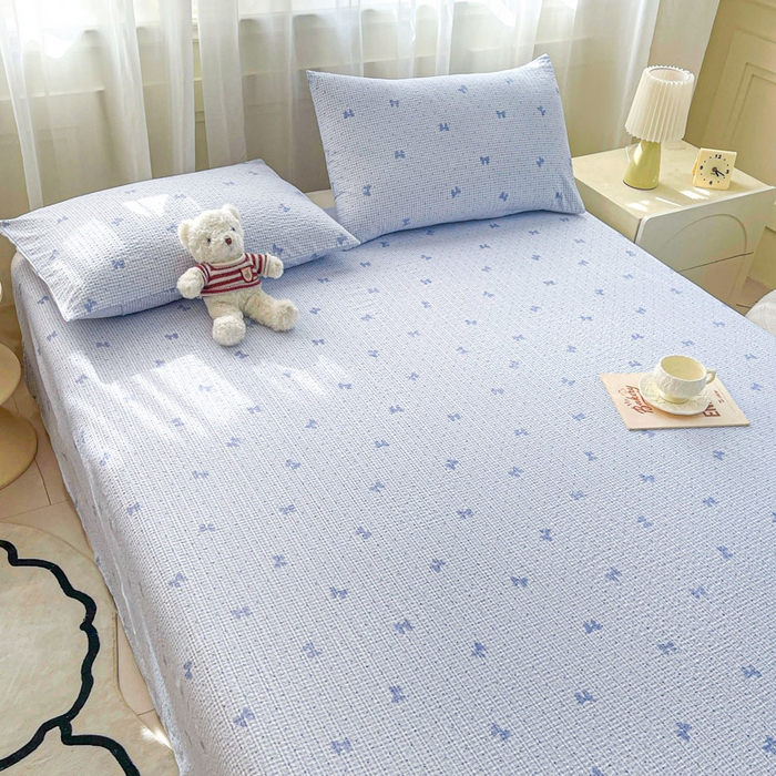 91家纺网 家纺一手货源 找家纺 几禾 2026新款高克重泡芙纱~印花款（单床单）-110g CD-予诗蓝