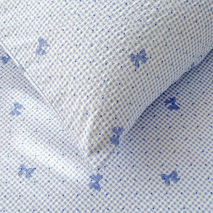 91家纺网 家纺一手货源 找家纺 几禾 2026新款高克重泡芙纱~印花款（单床单）-110g CD-予诗蓝