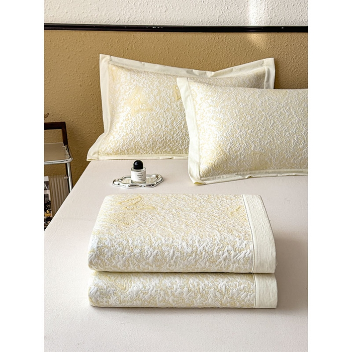 91家纺网 家纺一手货源 找家纺 几禾 2026新款凉感抗菌提花豆豆凉席蝶舞花语 床席-蝶舞花语-泡泡黄