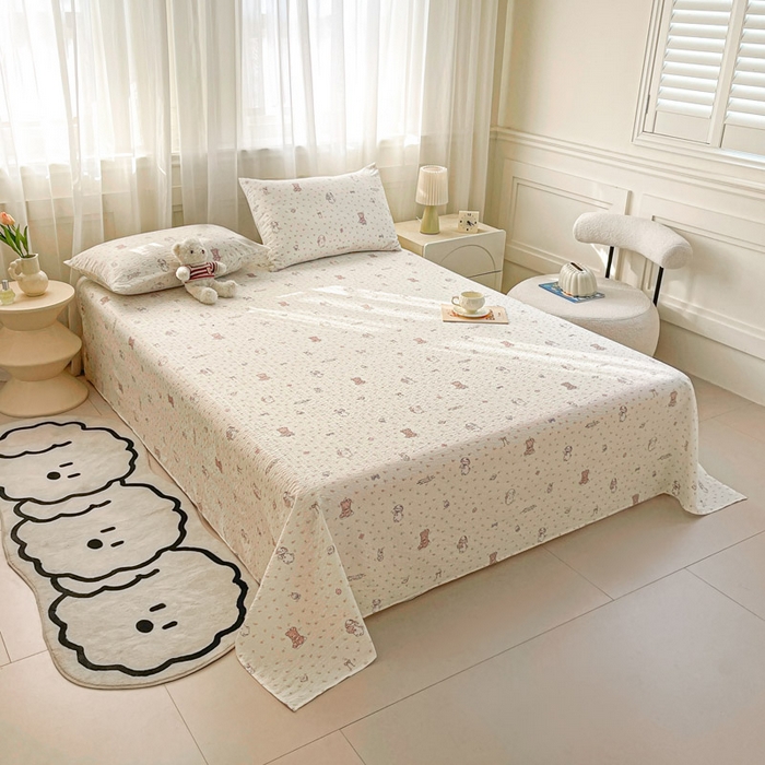 91家纺网 家纺一手货源 找家纺 几禾 2026新款高克重泡芙纱~印花款（单床单）-110g CD-悦悦小兔