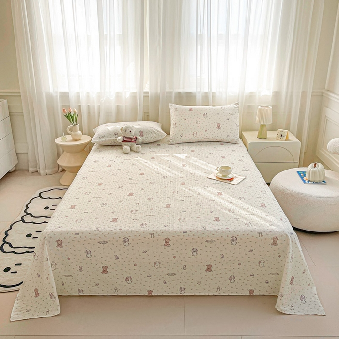 91家纺网 家纺一手货源 找家纺 几禾 2026新款高克重泡芙纱~印花款（单床单）-110g CD-悦悦小兔