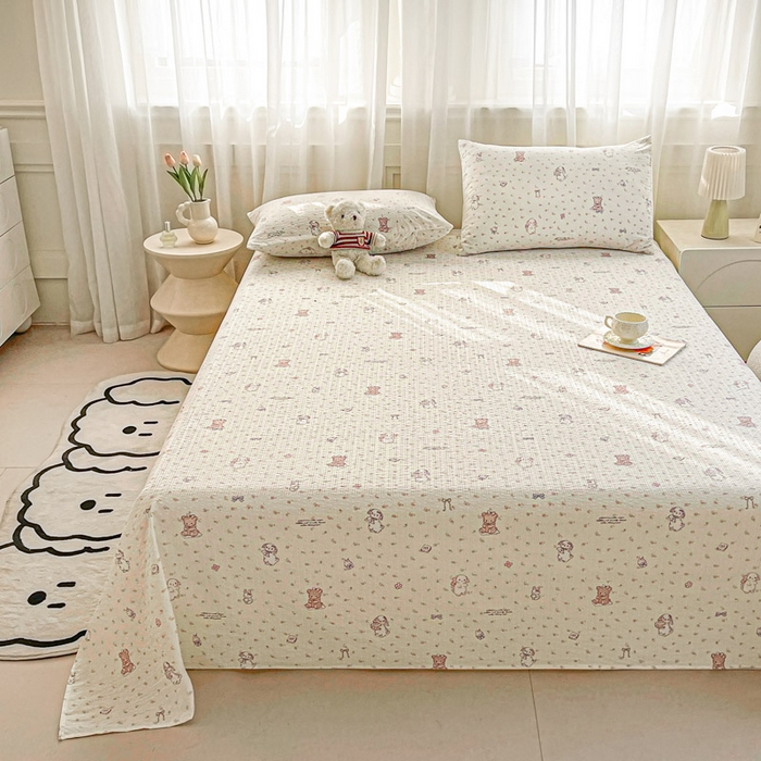 91家纺网 家纺一手货源 找家纺 几禾 2026新款高克重泡芙纱~印花款（单床单）-110g CD-悦悦小兔