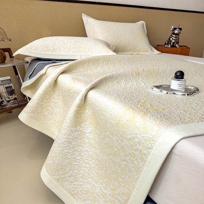 91家纺网 家纺一手货源 找家纺 几禾 2026新款凉感抗菌提花豆豆凉席蝶舞花语 床席-蝶舞花语-泡泡黄