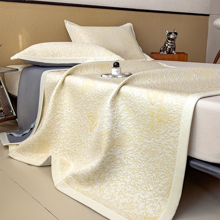 91家纺网 家纺一手货源 找家纺 几禾 2026新款凉感抗菌提花豆豆凉席蝶舞花语 床席-蝶舞花语-泡泡黄