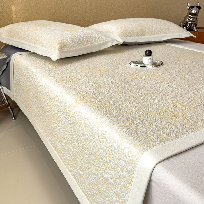 91家纺网 家纺一手货源 找家纺 几禾 2026新款凉感抗菌提花豆豆凉席蝶舞花语 床席-蝶舞花语-泡泡黄