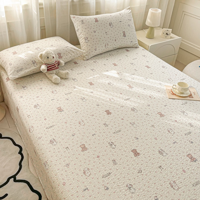 91家纺网 家纺一手货源 找家纺 几禾 2026新款高克重泡芙纱~印花款（单床单）-110g CD-悦悦小兔