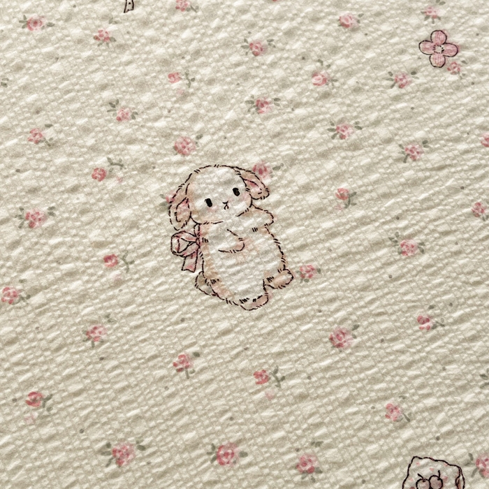 91家纺网 家纺一手货源 找家纺 几禾 2026新款高克重泡芙纱~印花款（单床单）-110g CD-悦悦小兔