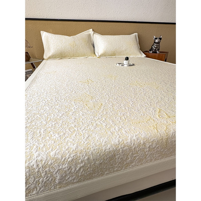 91家纺网 家纺一手货源 找家纺 几禾 2026新款凉感抗菌提花豆豆凉席蝶舞花语 床席-蝶舞花语-泡泡黄