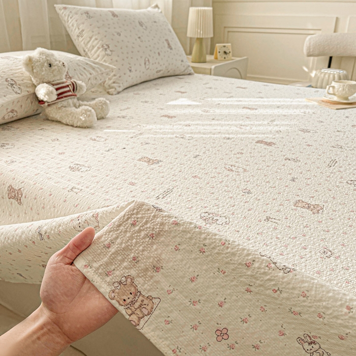 91家纺网 家纺一手货源 找家纺 几禾 2026新款高克重泡芙纱~印花款（单床单）-110g CD-悦悦小兔