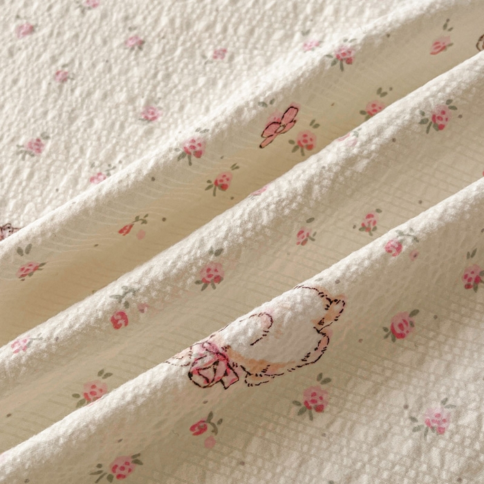 91家纺网 家纺一手货源 找家纺 几禾 2026新款高克重泡芙纱~印花款（单床单）-110g CD-悦悦小兔