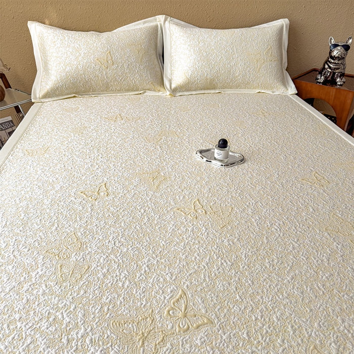 91家纺网 家纺一手货源 找家纺 几禾 2026新款凉感抗菌提花豆豆凉席蝶舞花语 床席-蝶舞花语-泡泡黄