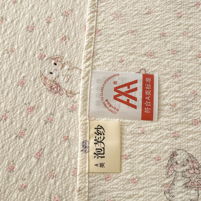 91家纺网 家纺一手货源 找家纺 几禾 2026新款高克重泡芙纱~印花款（单床单）-110g CD-悦悦小兔