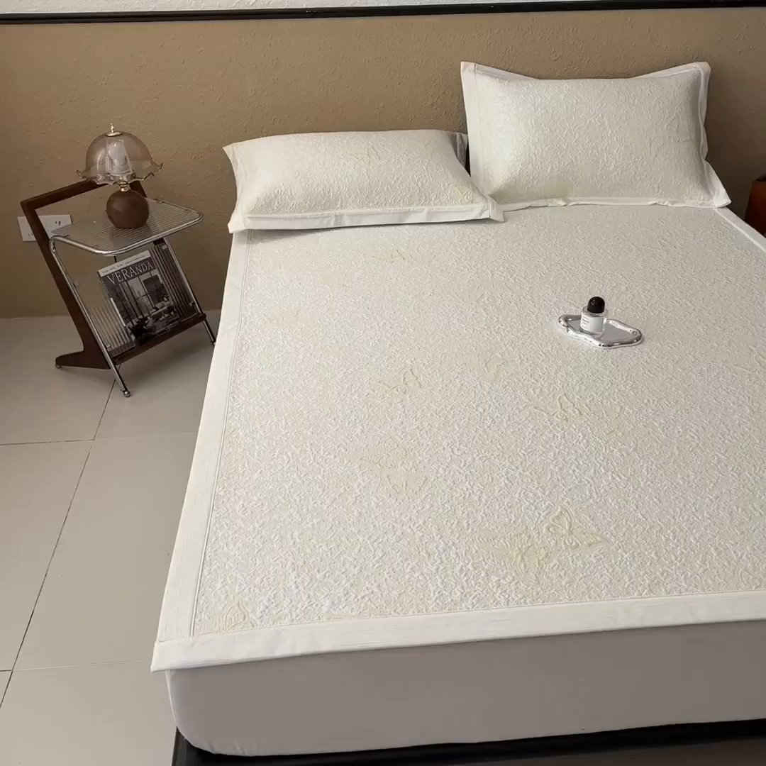 91家纺网 家纺一手货源 找家纺 几禾 2026新款凉感抗菌提花豆豆凉席蝶舞花语 床席-蝶舞花语-泡泡黄