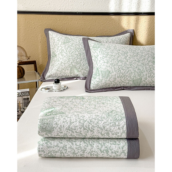 91家纺网 家纺一手货源 找家纺 几禾 2026新款凉感抗菌提花豆豆凉席蝶舞花语 床席-蝶舞花语-森林绿