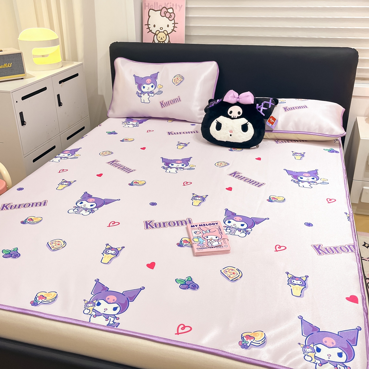 暮思家居 2026新款三丽鸥正版授权数码印花A类可机洗1200D冰丝凉席三件套平铺款系列 平铺款-甜甜库洛米