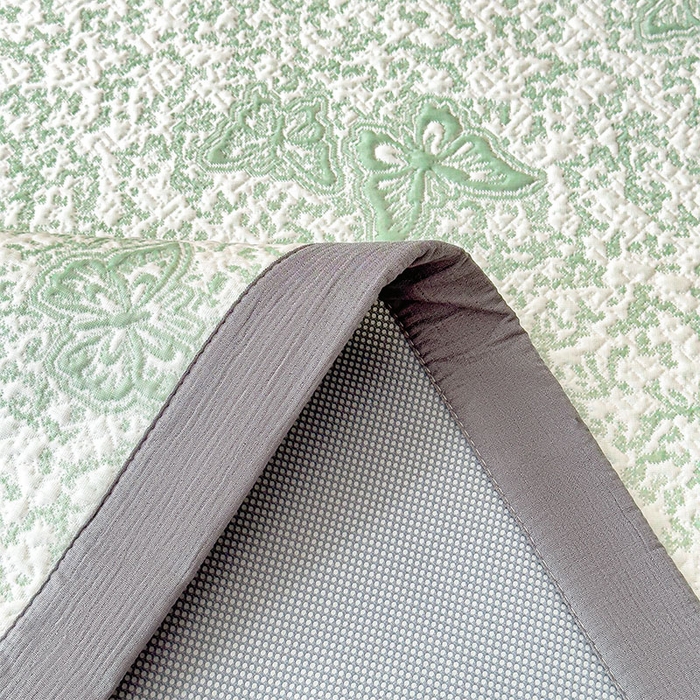 91家纺网 家纺一手货源 找家纺 几禾 2026新款凉感抗菌提花豆豆凉席蝶舞花语 床席-蝶舞花语-森林绿