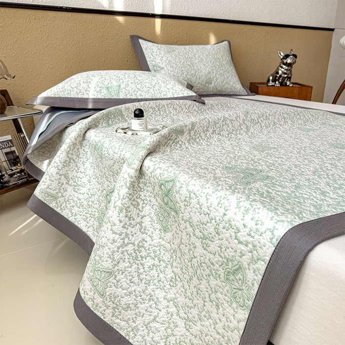 91家纺网 家纺一手货源 找家纺 几禾 2026新款凉感抗菌提花豆豆凉席蝶舞花语 床席-蝶舞花语-森林绿