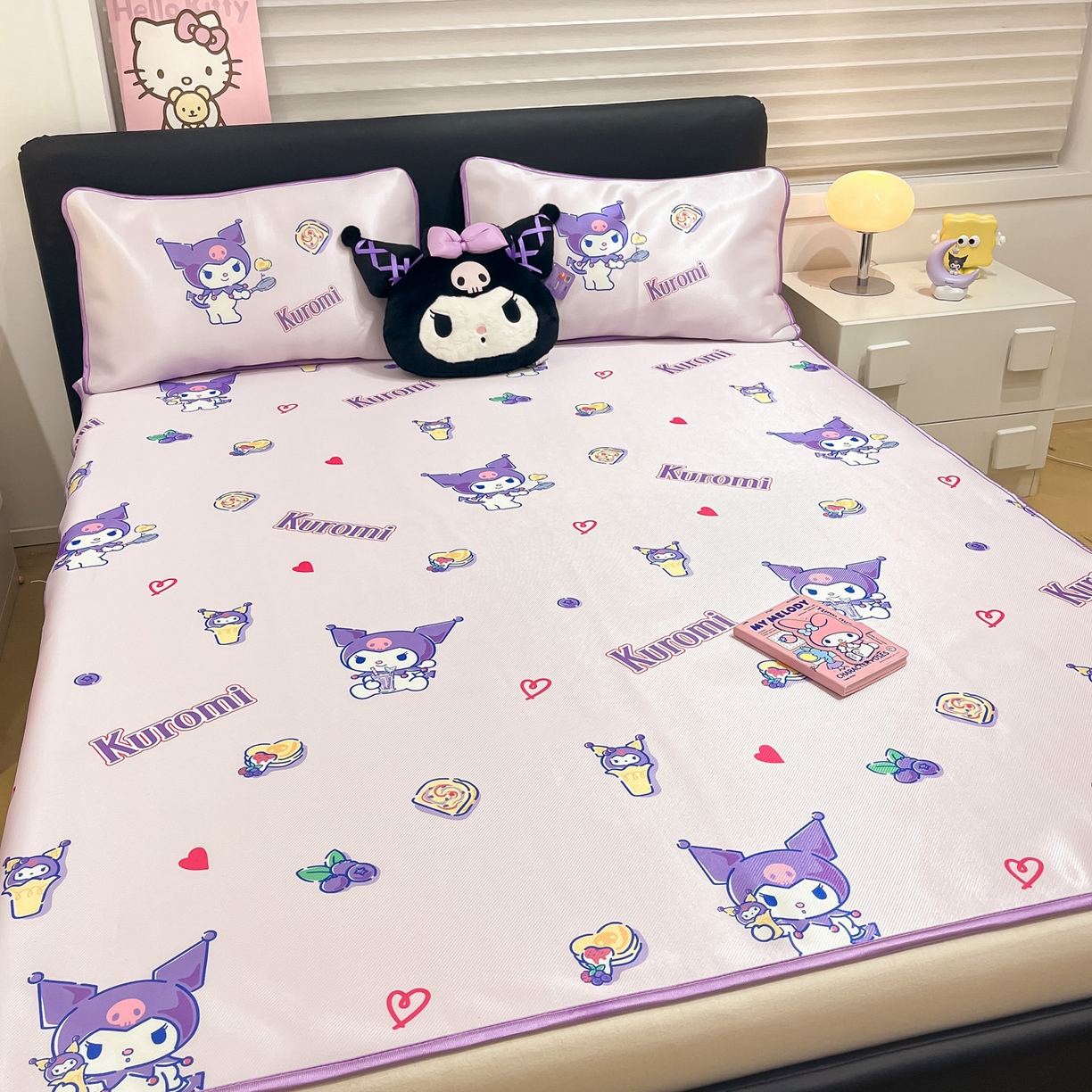 91家纺网 家纺一手货源 找家纺 暮思家居 2026新款三丽鸥正版授权数码印花A类可机洗1200D冰丝凉席三件套平铺款系列 平铺款-甜甜库洛米