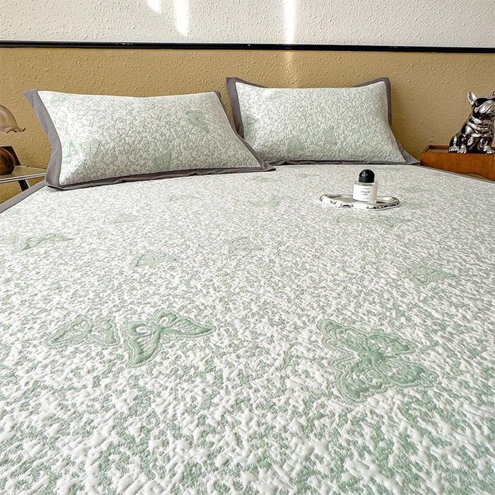 91家纺网 家纺一手货源 找家纺 几禾 2026新款凉感抗菌提花豆豆凉席蝶舞花语 床席-蝶舞花语-森林绿