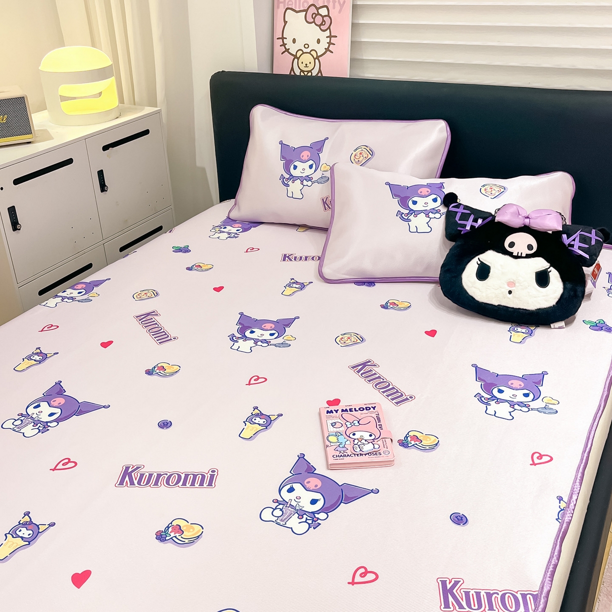 91家纺网 家纺一手货源 找家纺 暮思家居 2026新款三丽鸥正版授权数码印花A类可机洗1200D冰丝凉席三件套平铺款系列 平铺款-甜甜库洛米