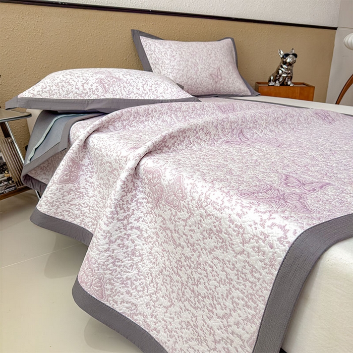 91家纺网 家纺一手货源 找家纺 几禾 2026新款凉感抗菌提花豆豆凉席蝶舞花语 床席-蝶舞花语-雾雅紫