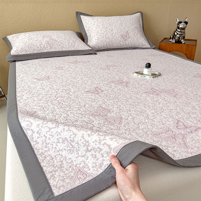 91家纺网 家纺一手货源 找家纺 几禾 2026新款凉感抗菌提花豆豆凉席蝶舞花语 床席-蝶舞花语-雾雅紫