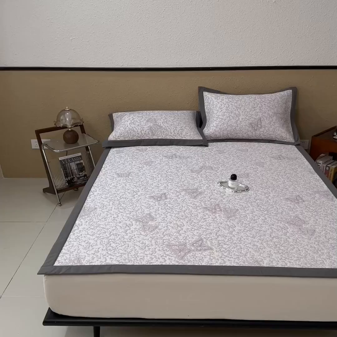 91家纺网 家纺一手货源 找家纺 几禾 2026新款凉感抗菌提花豆豆凉席蝶舞花语 床席-蝶舞花语-雾雅紫