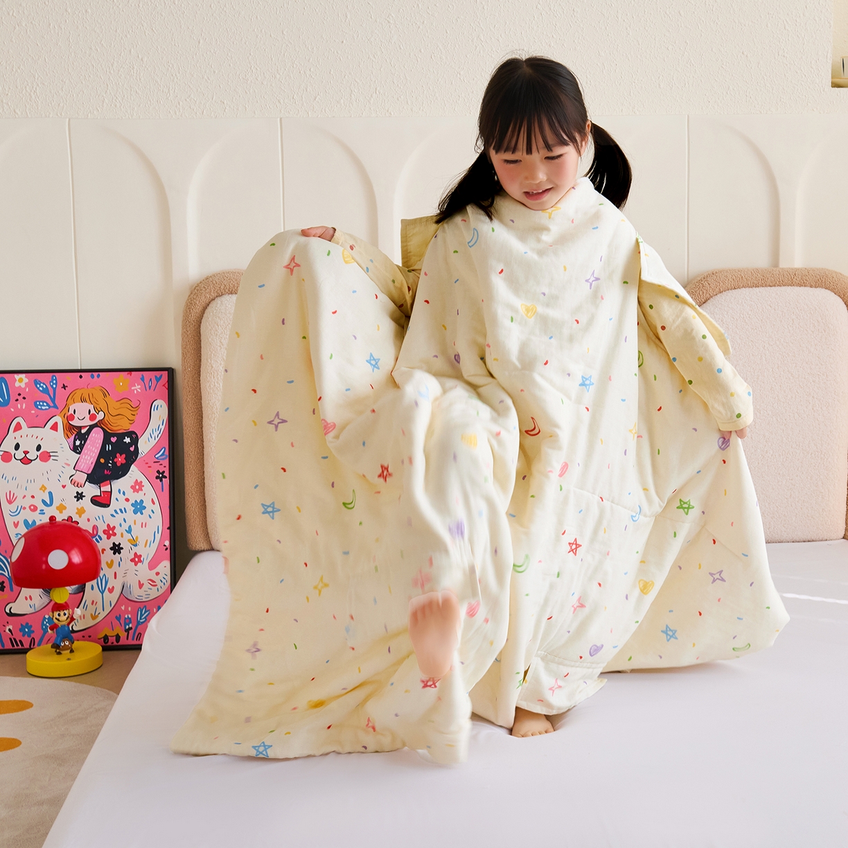 91家纺网 家纺一手货源 找家纺 （总）拾小柒 2026新款全棉双层纱多功能防踢被