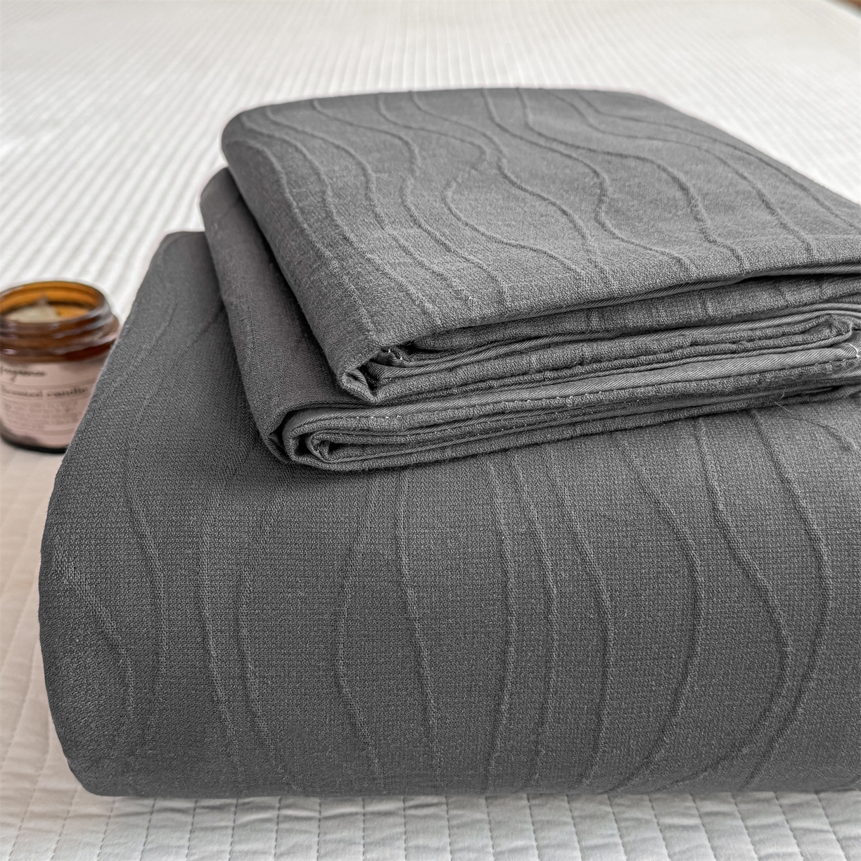 灰鲸 2026新款全棉简约三层纱色织提花单品床单 浅忆-素墨