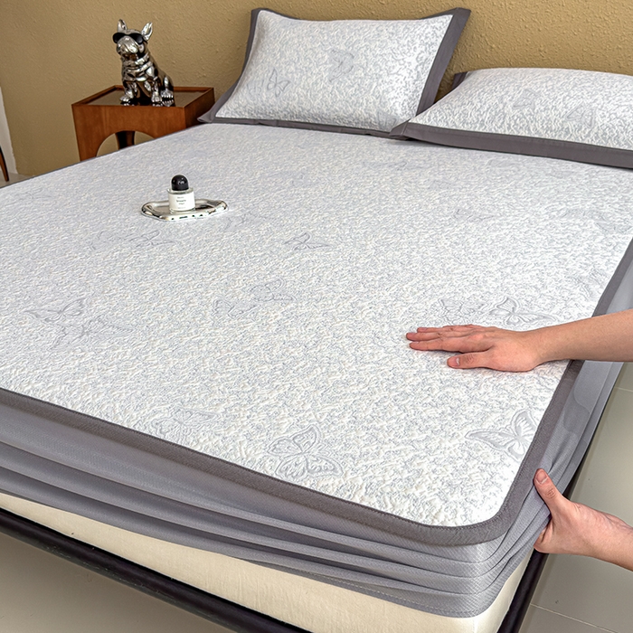 几禾 2026新款凉感抗菌提花豆豆凉席蝶舞花语 床笠-蝶舞花语-淡蓝