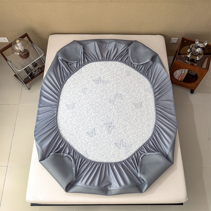 91家纺网 家纺一手货源 找家纺 几禾 2026新款凉感抗菌提花豆豆凉席蝶舞花语 床笠-蝶舞花语-淡蓝