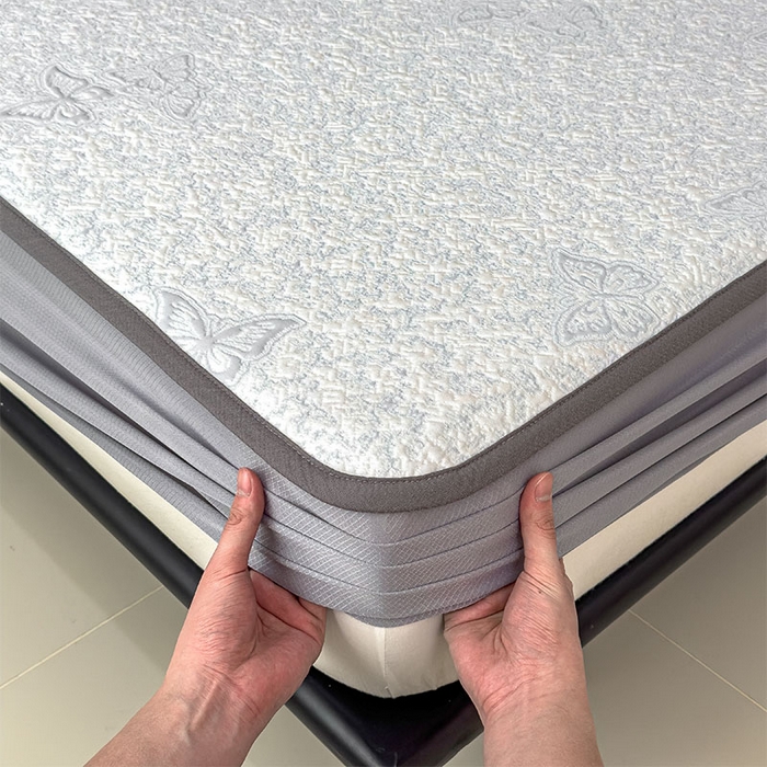 91家纺网 家纺一手货源 找家纺 几禾 2026新款凉感抗菌提花豆豆凉席蝶舞花语 床笠-蝶舞花语-淡蓝