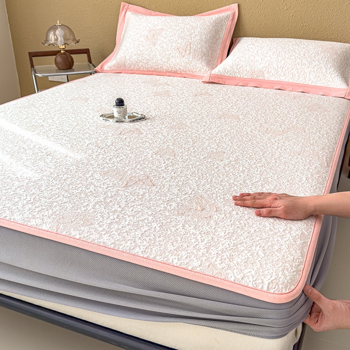 几禾 2026新款凉感抗菌提花豆豆凉席蝶舞花语 床笠-蝶舞花语-蝴蝶粉