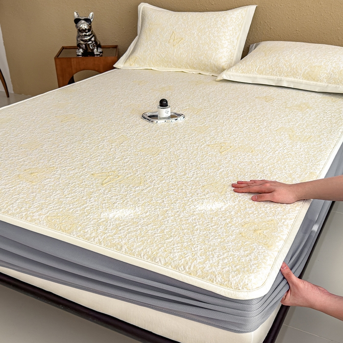 几禾 2026新款凉感抗菌提花豆豆凉席蝶舞花语 床笠-蝶舞花语-泡泡黄