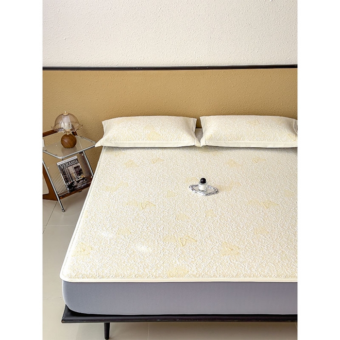 91家纺网 家纺一手货源 找家纺 几禾 2026新款凉感抗菌提花豆豆凉席蝶舞花语 床笠-蝶舞花语-泡泡黄